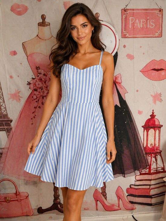 Old Navy Dresses & Skirts - Old Navy Blue and White Striped Cami Fit and Flare Dress Smocked Size S